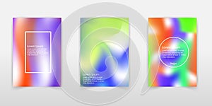 Holographic poster set. Abstract backgrounds. Futuristic holographic poster with gradient mesh. 90s, 80s retro style. Iridescent