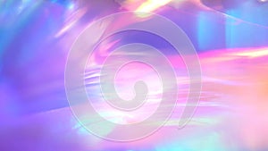 A holographic rainbow unicorn pastel purple pink teal colors abstract background. Optical crystal prism flare beams