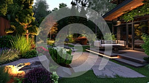 A holographic rendition of a dreamy outdoor patio complete with virtual plants and decor to help homeowners envision photo