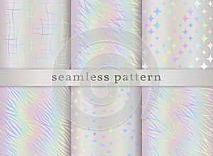 Holographic seamless pattern. Set iridescent background. Repeated rainbow pattern. Hologram texture. Repeating holograph foil prin photo