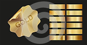 Holographic, silver, bronze and golden foil texture background set. Gold hologram metallic gradient collection. Vector
