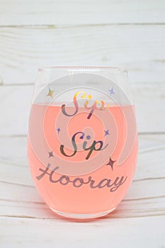 Holographic Sip Sip Hooray Clear Wine Glass