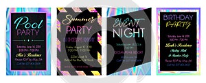 Holographic Summer Party invite Templates 4 Pack