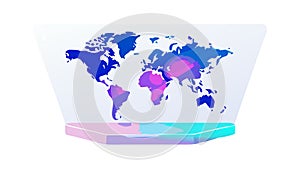 Holographic World Map, Future Technology Global Data Visualization, vector design Generative AI