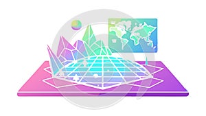 Holographic World Map on a Tablet Vector, vector design Generative AI