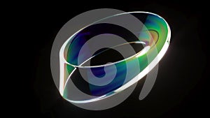 Holography An endless Mobius strip rotate on black back 3d