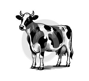 Holstein friesian cattle hand drawn illustration milk cow vector photo