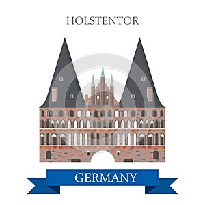 Holstentor Holsten Gate Lubeck Germany flat vector attraction