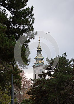 Holy Archangel Michael orthodox church tower in Belgrade