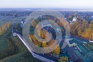 Holy Assumption Pskovo-Pecherskiy Monastery (aerial survey). Pechory. Pskov region, Russia