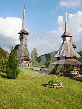 The Holy Barsana Monastery, made of stone and wood, Maramures County. Brush cough, photo painting