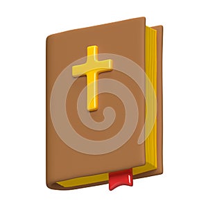 Holy Bible 3D christian icon. Book logo in firm cover. Design element. Graphic on the isolated white background with