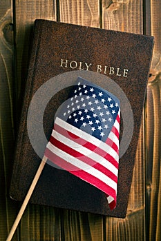 Holy bible with american flag