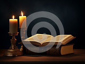 Holy Bible and candle for Christianity and Catholic theme background. AI Generated Image