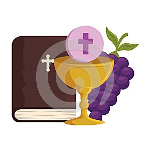 Sagrada Biblia cáliz a uvas 