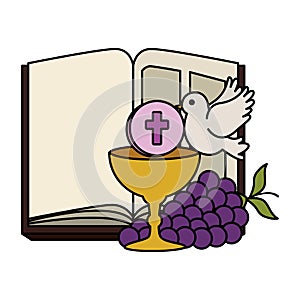 Sagrada Biblia cáliz a uvas 