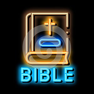 holy bible of christians neon glow icon illustration