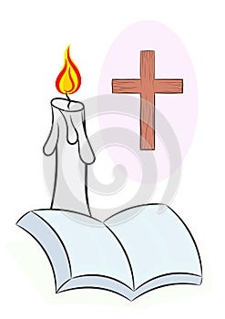 Holy Bible Cross Candle Illustration Vector