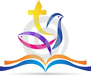 Holy bible with cross dove fish