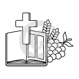 Holy bible with cross and grapes