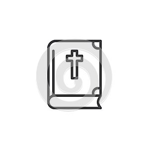 Holy bible with cross line icon