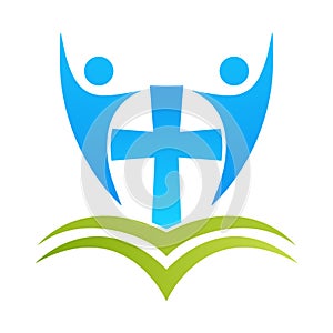 Holy Bible Cross Logo with two people