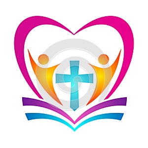Holy Bible Cross Logo with two people