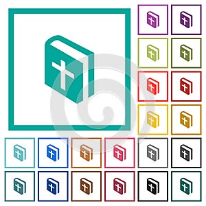 Holy bible flat color icons with quadrant frames