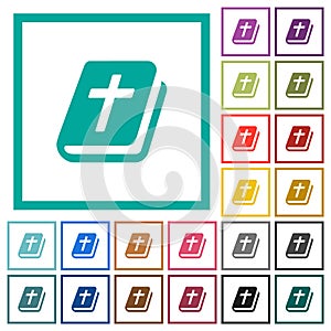 Holy bible flat color icons with quadrant frames