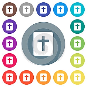 Holy bible flat white icons on round color backgrounds