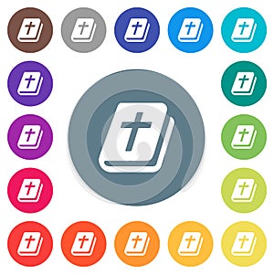 Holy bible flat white icons on round color backgrounds