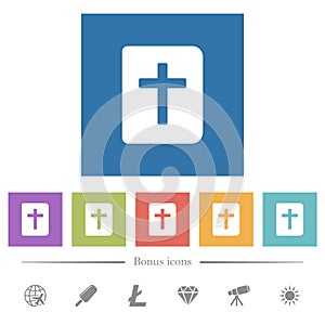 Holy bible flat white icons in square backgrounds