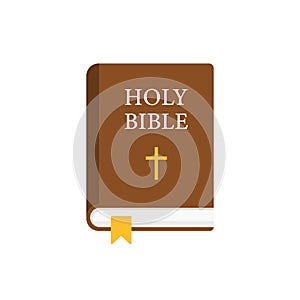 Holy bible icon in flat style. Christianity book vector illustration on isolated background. Religion sign business concept