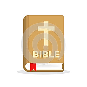 Holy bible icon in flat style. Christianity book vector illustration on isolated background. Religion sign business concept