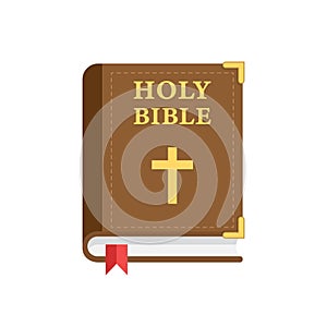 Holy bible icon in flat style. Christianity book vector illustration on isolated background. Religion sign business concept