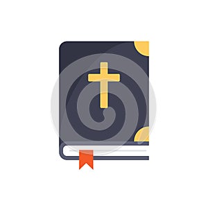 Holy bible icon in flat style. Christianity book vector illustration on isolated background. Religion sign business concept