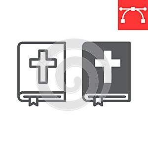 Holy bible line and glyph icon, Happy Easter and god, bible book vector icon, vector graphics, editable stroke outline