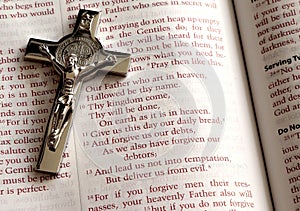 Holy Bible, prayer Our Father and Cross photo