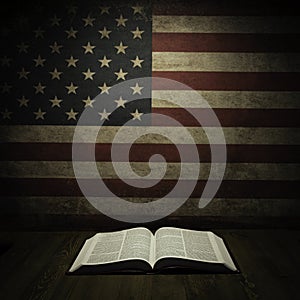 Holy Bible with vintage American Flag