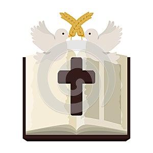 Holy bible with wooden cross