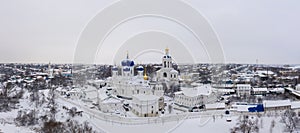 Holy Bogolubsky Women`s Monastery, in Bogolubovo. Winter aerial view