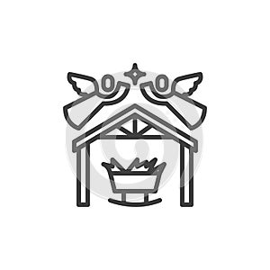 Holy Christmas scene line icon