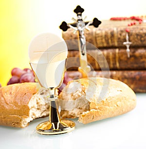 Holy communion, bright background, saturated concept