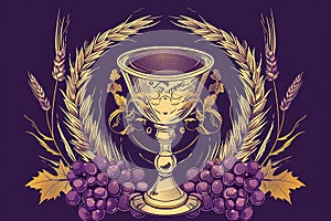 holy communion composition horizontal illustration on purple background