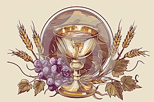 Holy communion composition horizontal illustration on white background