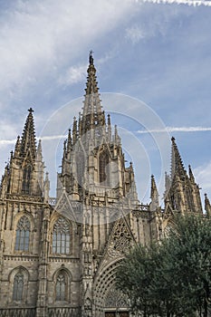 Holy Cross Cathedral in Gothic Quarter of Barcelona in Spain.