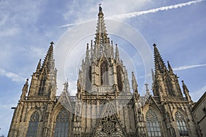 Holy Cross Cathedral in Gothic Quarter of Barcelona in Spain.