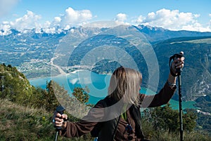 The Holy Cross lake seen from Nevegal, Belluno, Italy