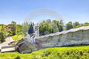 Holy Dormition Pskovo-Pechersky Monastery Pskov-Caves Monastery. Fortress walls