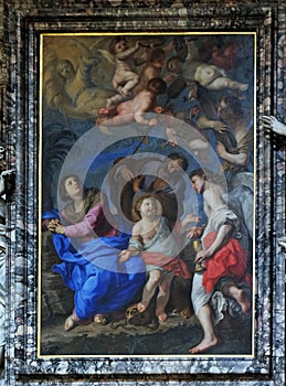 The Holy Family with angels and symbols of the passion